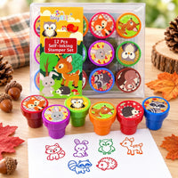 TINYMILLS woodland animal self-inking stamps for kids, 12 piece set in clear box - view 2