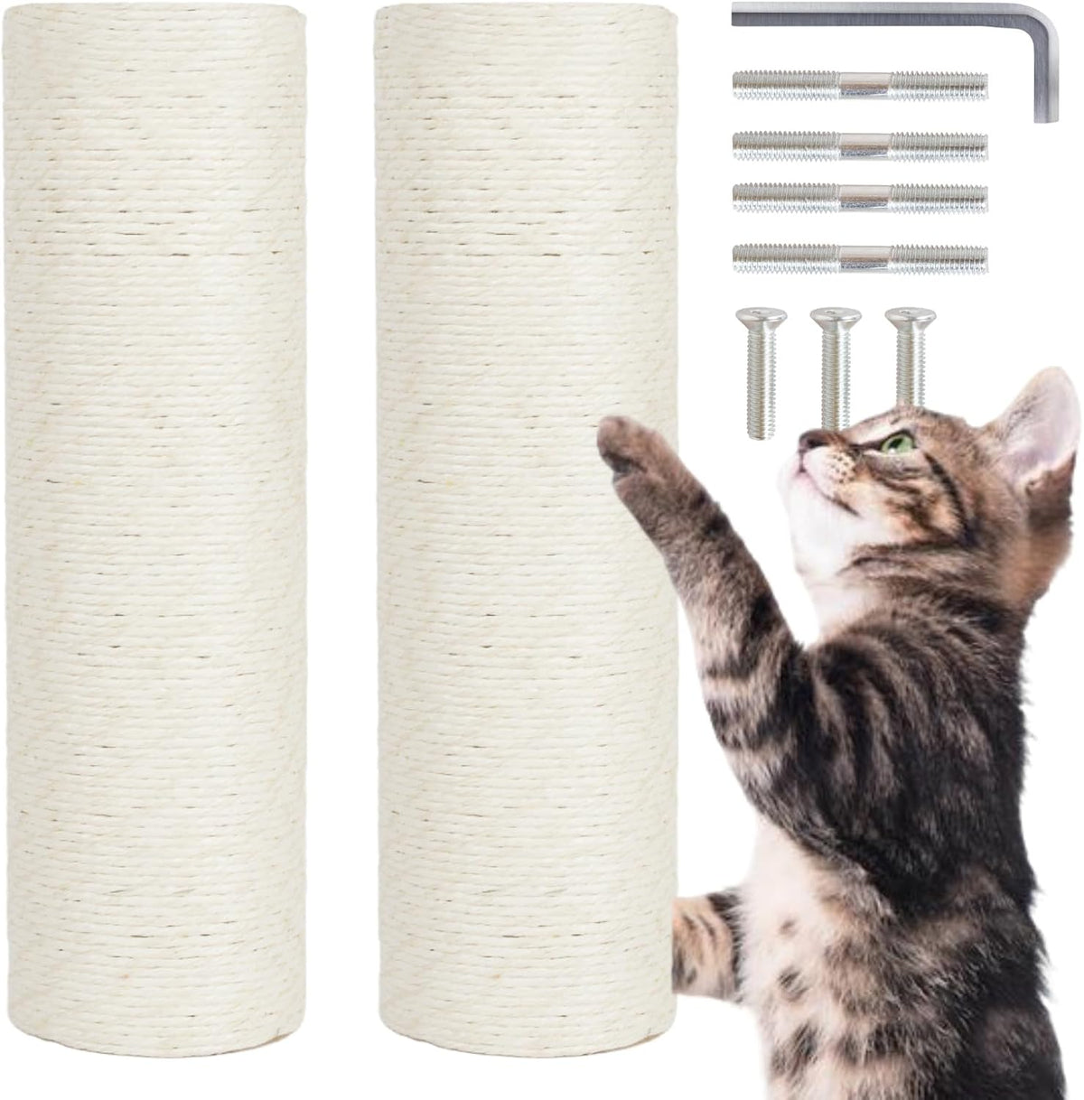 PowerKing Natural Sisal Replacement Scratching Post - 15.7''+15.7'' (4.5'' Thick) / White
