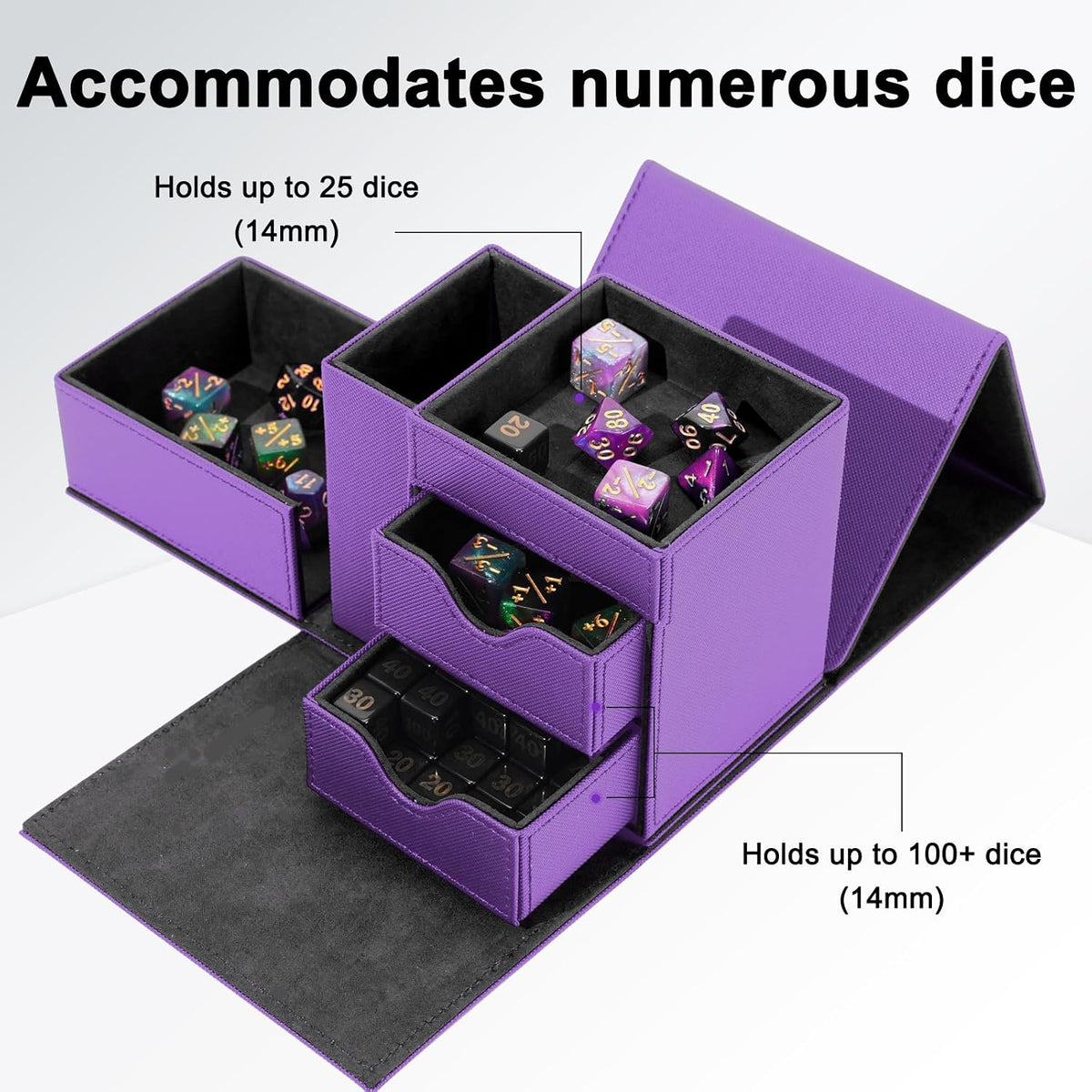 Stepane dice tray and dice tower storage box in black and red PU leather with drawers - view 19