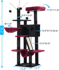 Hey-brother Cat Tree Tower with Padded Platform Bed, Hammock - 53 Inch / Black and Red - image 3