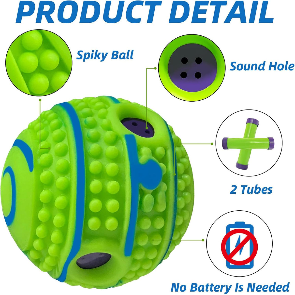 Dog Toys Ball, Interactive, M - Spiky, Straight / M 3.46 in (8.8 cm) - image 2