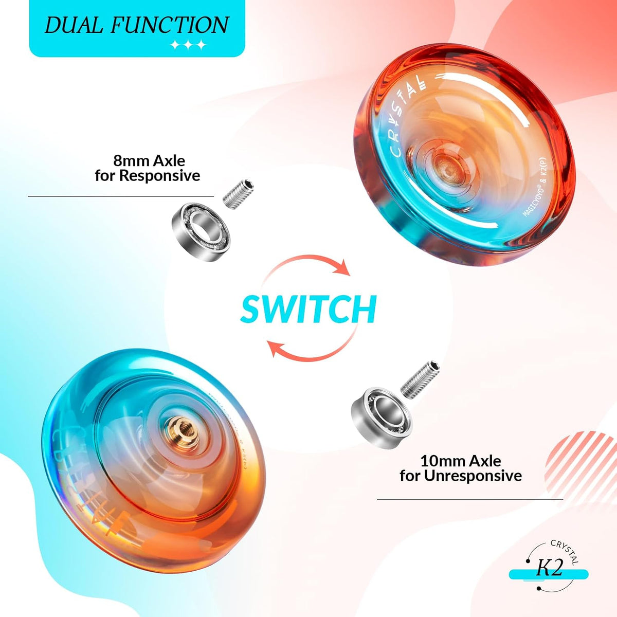 K2 Crystal Responsive Yoyo for Kids，Professional Yo-yo for Beginners – Fun for Kids & Family - K2 Black Green+ K2 Blue Orange - image 4