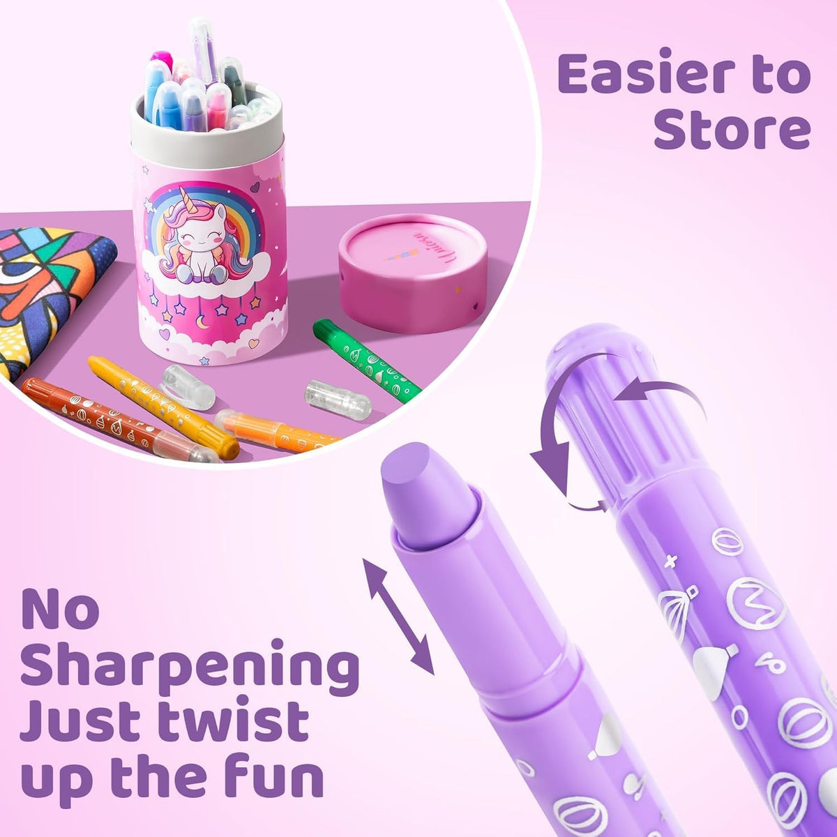 DreamyCandy 24 twistable washable gel crayons for toddlers in a unicorn holder - view 5