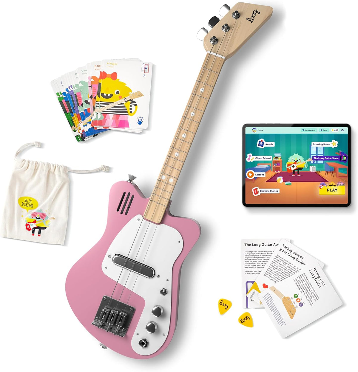 Loog Mini red 3-string electric guitar for kids with built-in amp - view 2