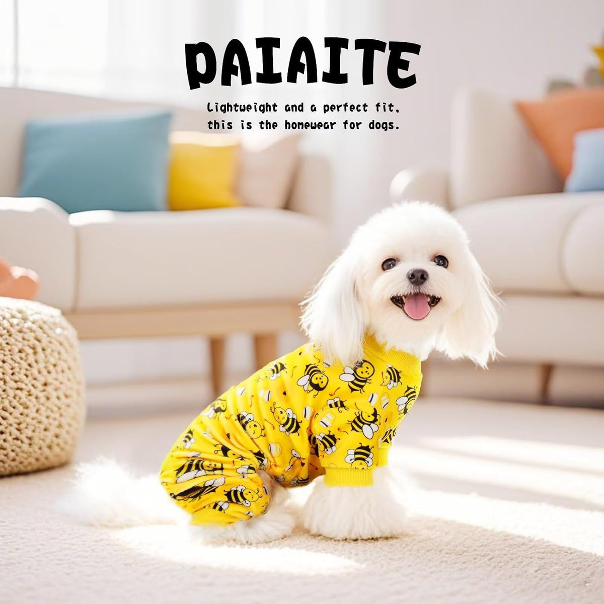 Dog Pajamas Onesie: Comfortable Four-Legged Apparel for Small - Purple Cute Little Bee / 3XL-(38~54lb) | Chest(~30") - image 2