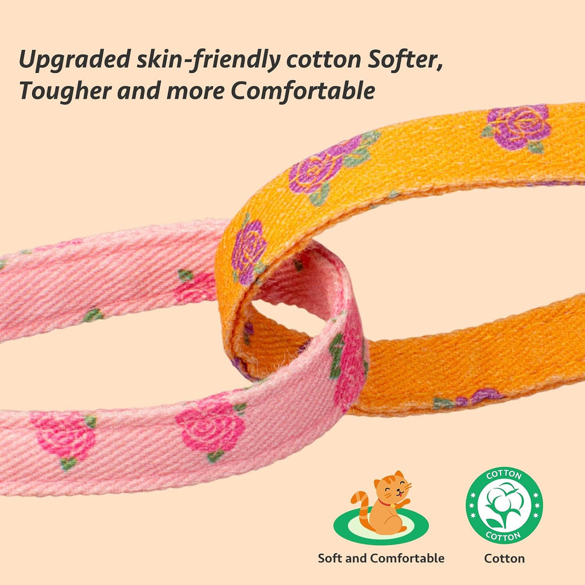 2 Pack Cotton Cat Collar Pink Strawberrie White Heart Cute Kitten - Yellow Rose&Pink Rose - image 4