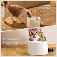 Ceramic Cat Water Fountain, All-Ceramic Body, Pure Copper Spout – Essentials for Cats - White Cat Fountain + 3 Filters + 3 Sponges - image 4