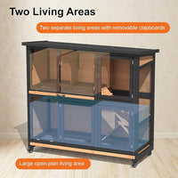 47.3" Two Story Rabbit Cage Bunny Cage Indoor, Wooden Rabbit Hutch Hamster Cages for Small Animals, Outdoor Guinea Pig Cages with Wheels & 2 Removable Trays & Bottom Wire Mesh
