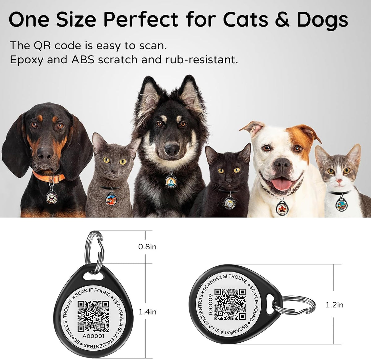QR Code Cat Tags Personalized Small, Real-time Alerts, Pink – Essentials for Cats - 1 Pack Black Bridge / Large-1.2"*1.4" - image 2