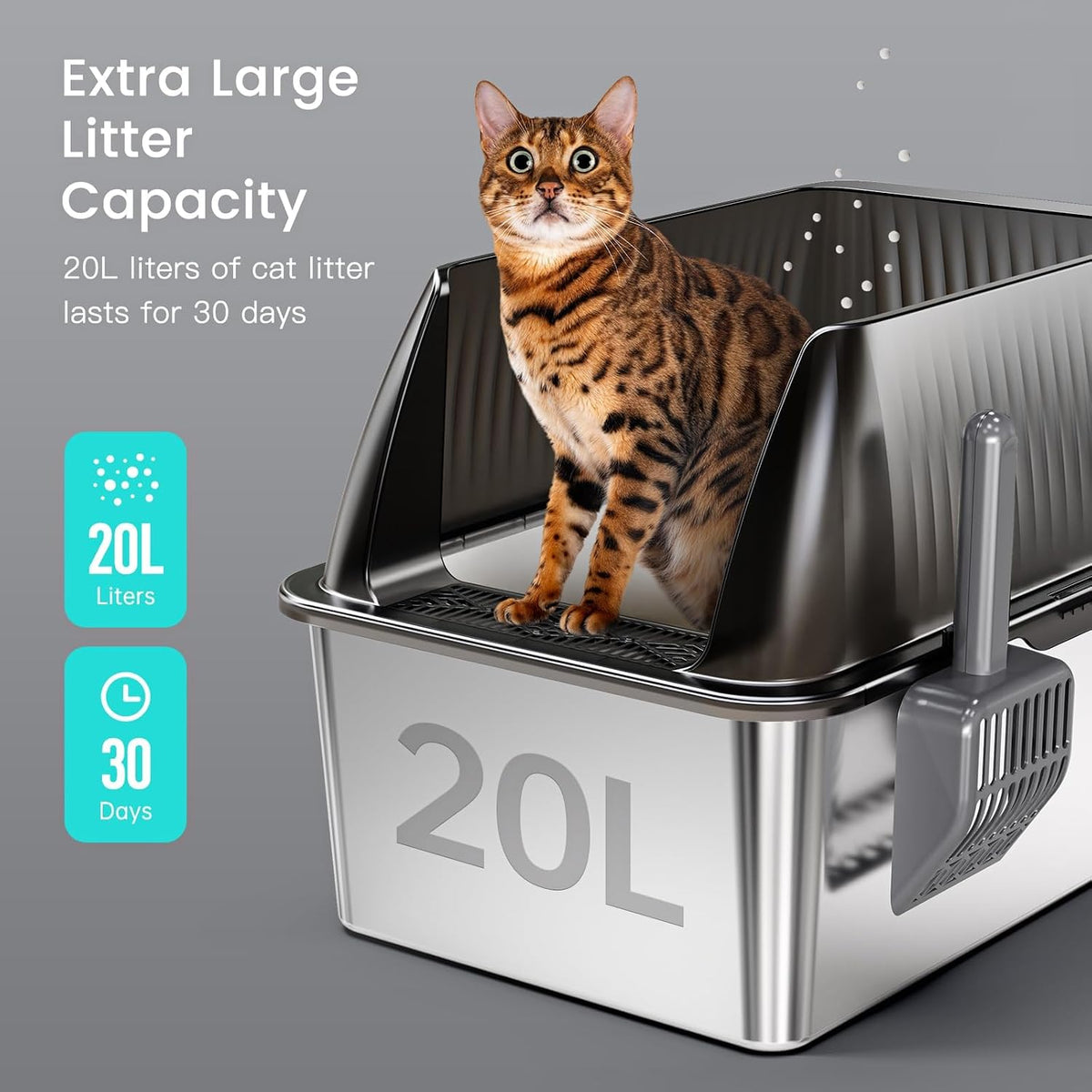 Tripamin 15”Stainless Steel Cat Litter Box Enclosure - Translucent black / XX-Large - image 3