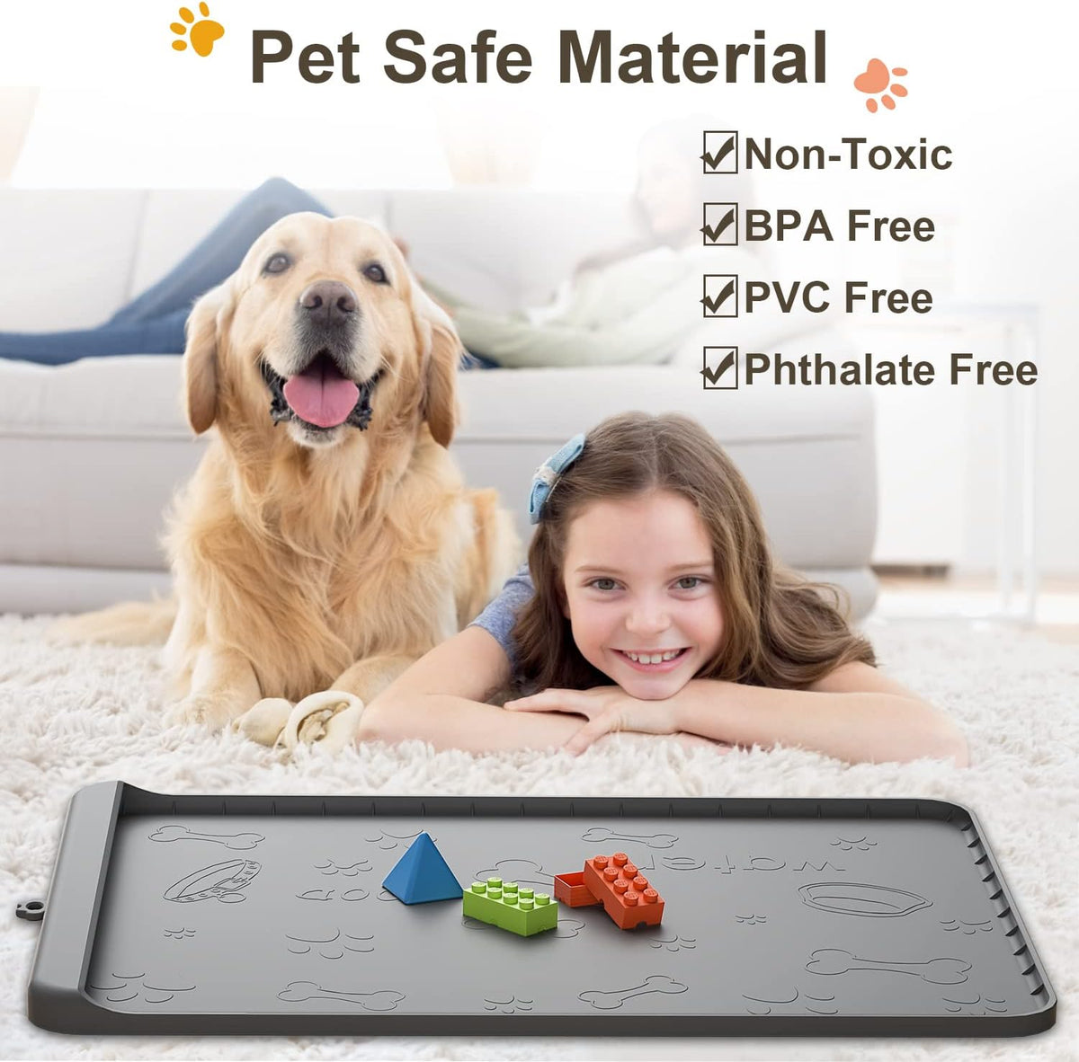 Dog Food Mat 36"x24" - Silicone Dog Mat for Food and Water Large Pet Feeding Mats with Residue - Gray / 36"L x 24"W - image 3