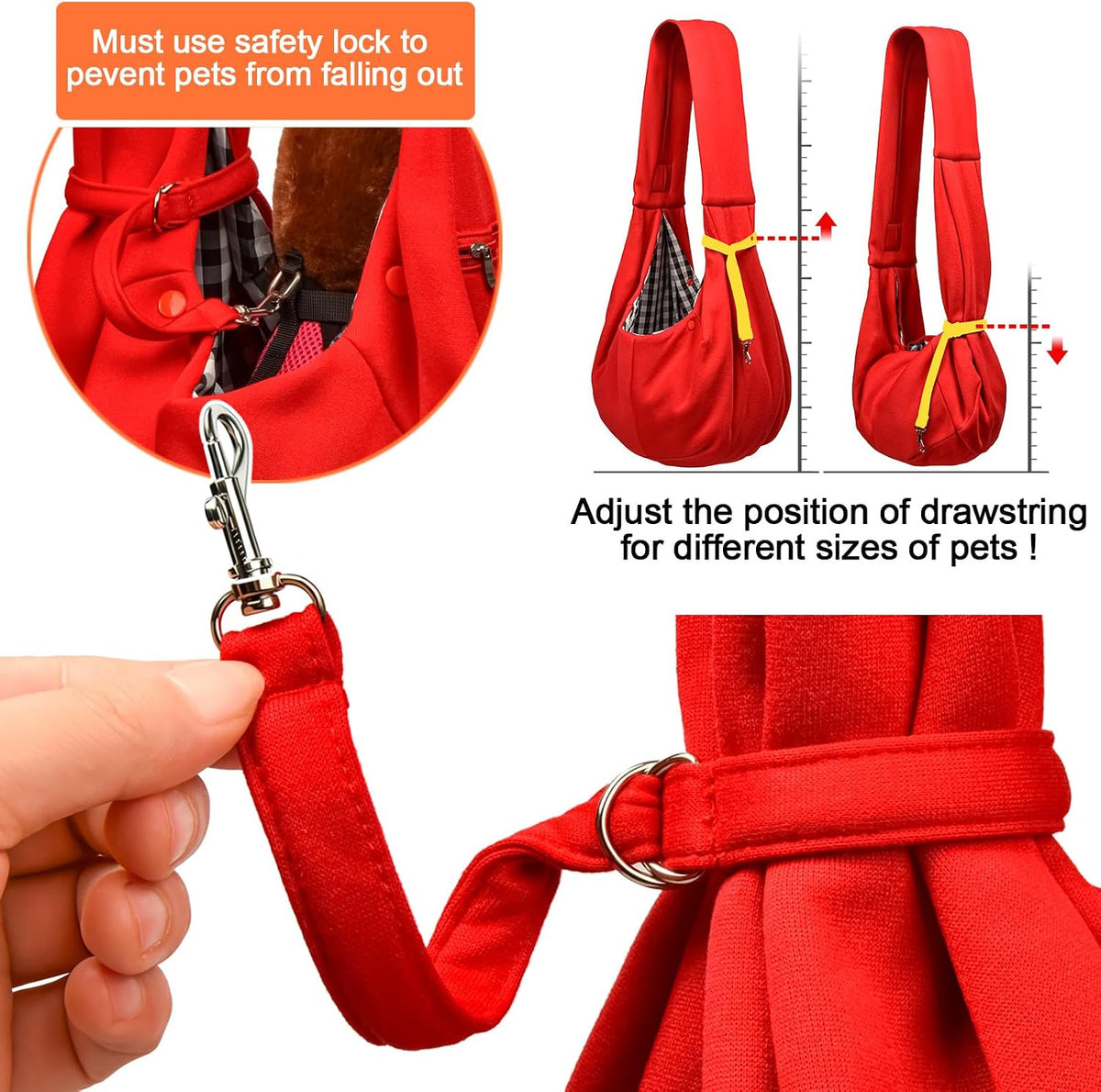 Tomkas Small Dog Sling Carrier, Classic Pocket & Classic Strap - Red / M - Zip Pocket & Classic Strap - image 3