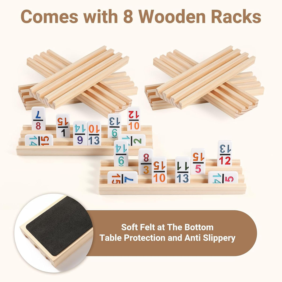 Mexican Train Dominoes Set with Numbers and 4 Wooden Trays/Racks - D15 Numbers 8 Players - image 2