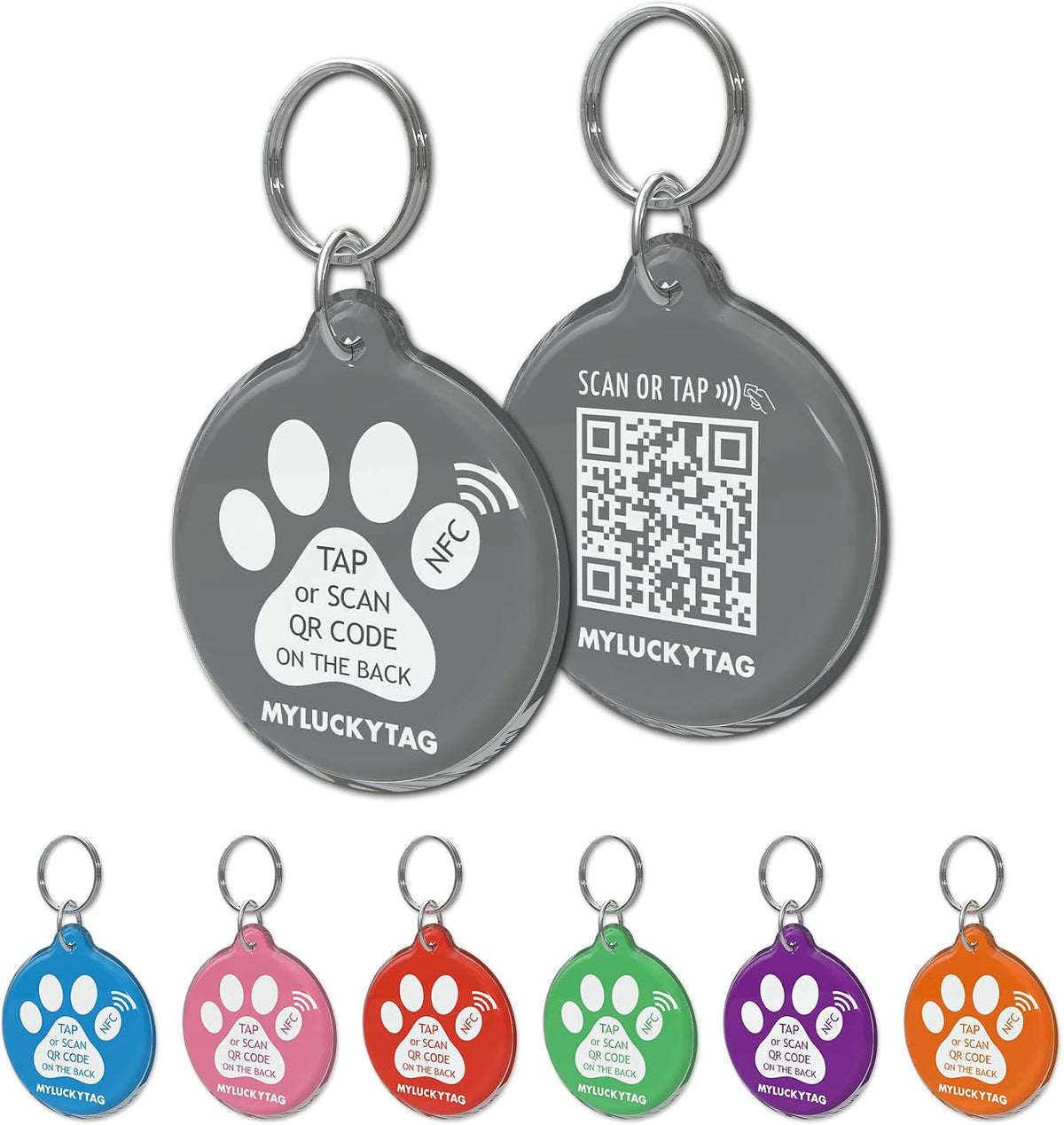 MYLUCKYTAG NFC&QR Code Personalized Dog Cat Tag - Paw,grey