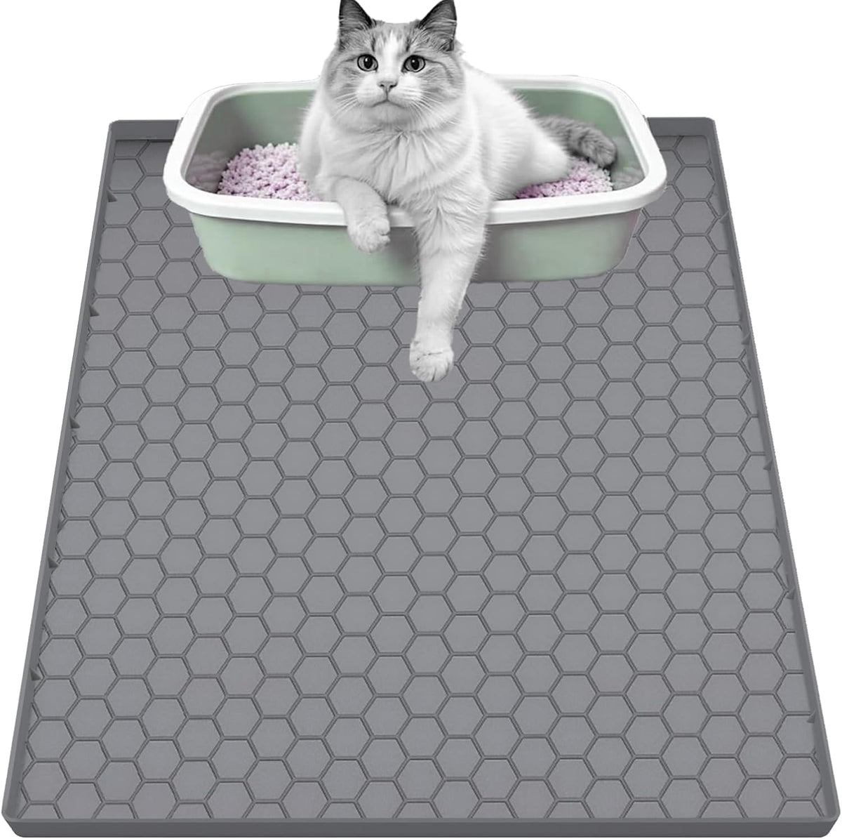 Cat Litter Mat, Silicone Large Cat Mat for Litter Box - 34"L x 22"W / Grey