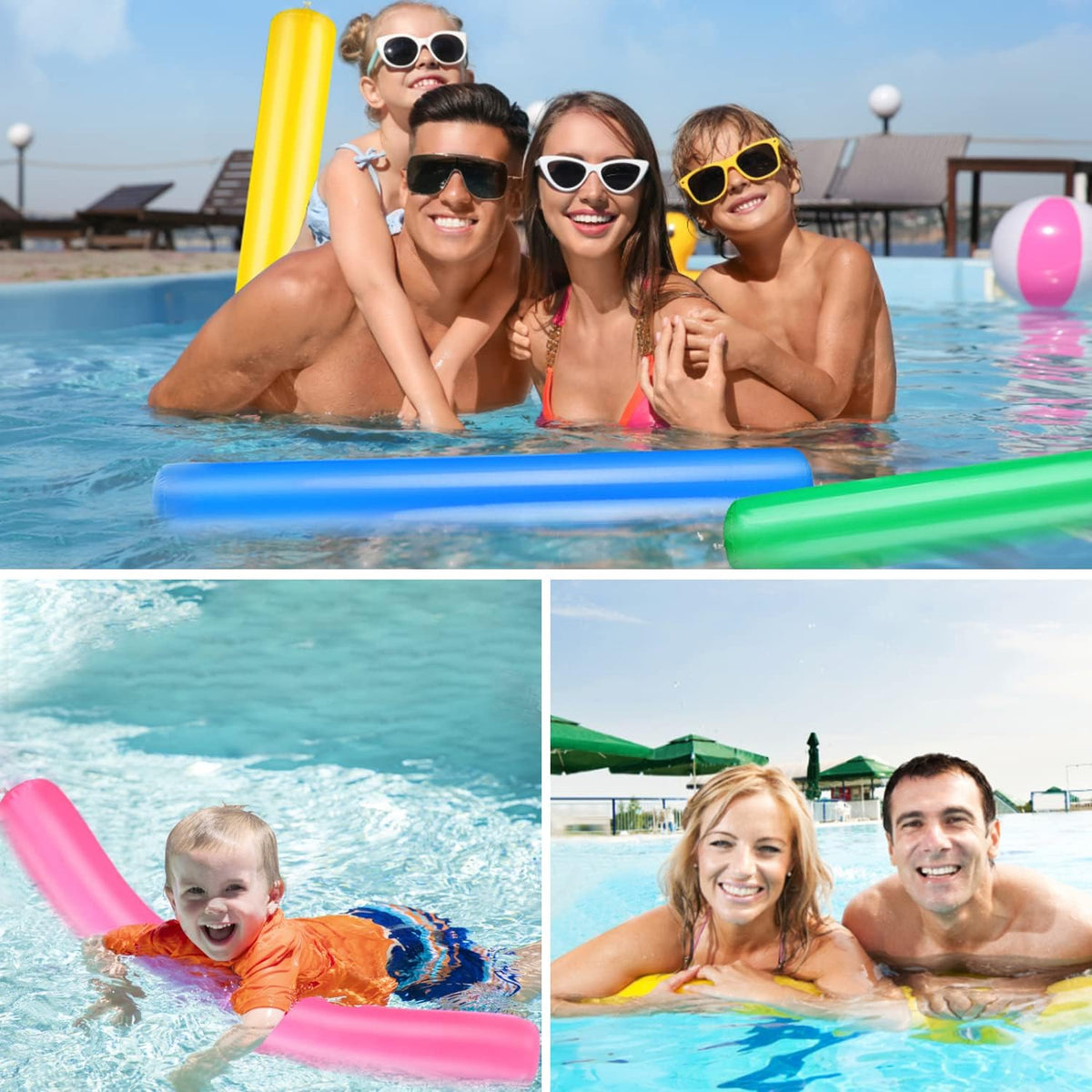 KIMOBER 6 pack giant inflatable pool noodles in red, yellow, blue, orange, green and pink - view 6