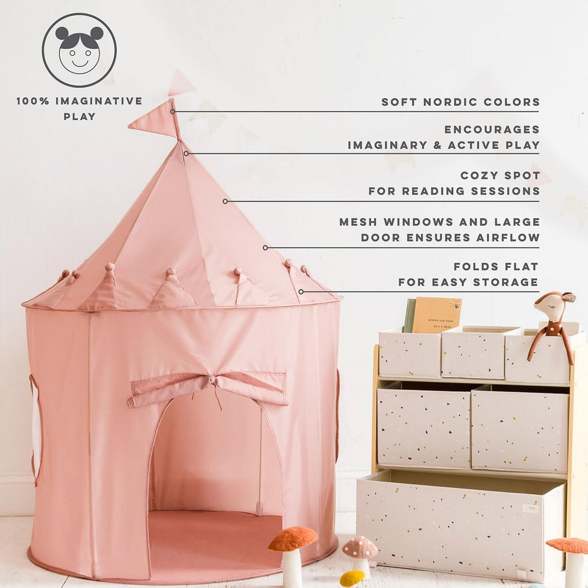3 Sprouts Kids Play Tent for Ages 3 to 10 - Solid Misty Pink - image 4
