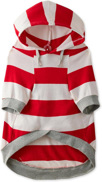 Rocky – The Orginal Lightweight Hooded TEE 100% Organic Cotton Dog Hoodie Pet Coat Sweater for Small, Medium, Large Dogs, Red Bold Stripe, XX-Small