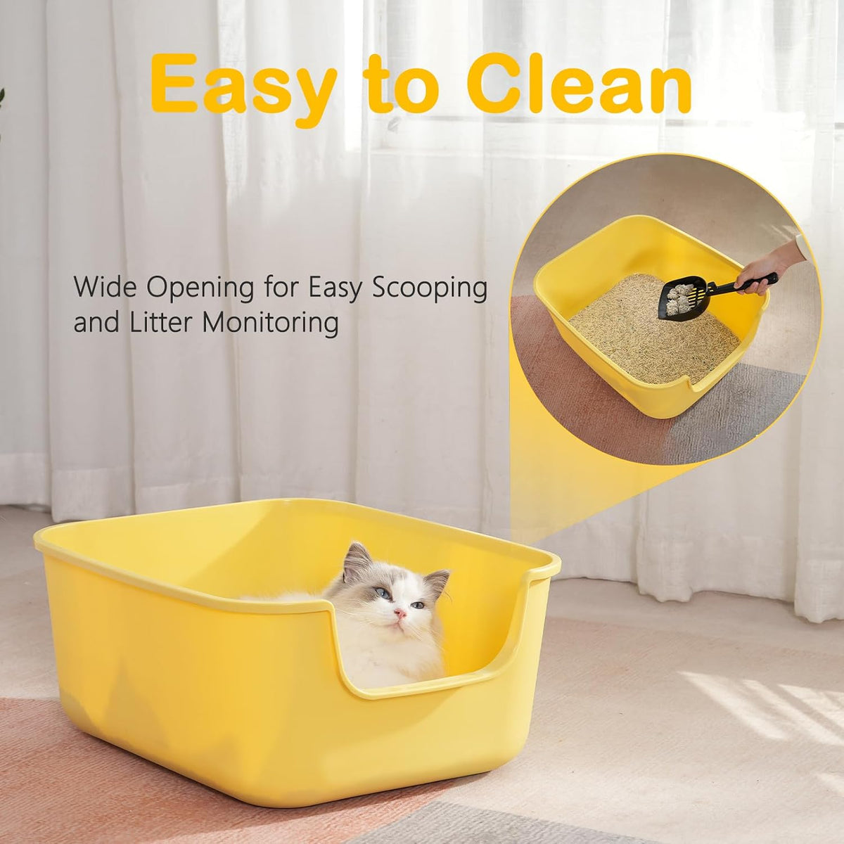 Large Cat Litter Box with High Sides, Cat Boxes for Indoor Cats - Green - image 2