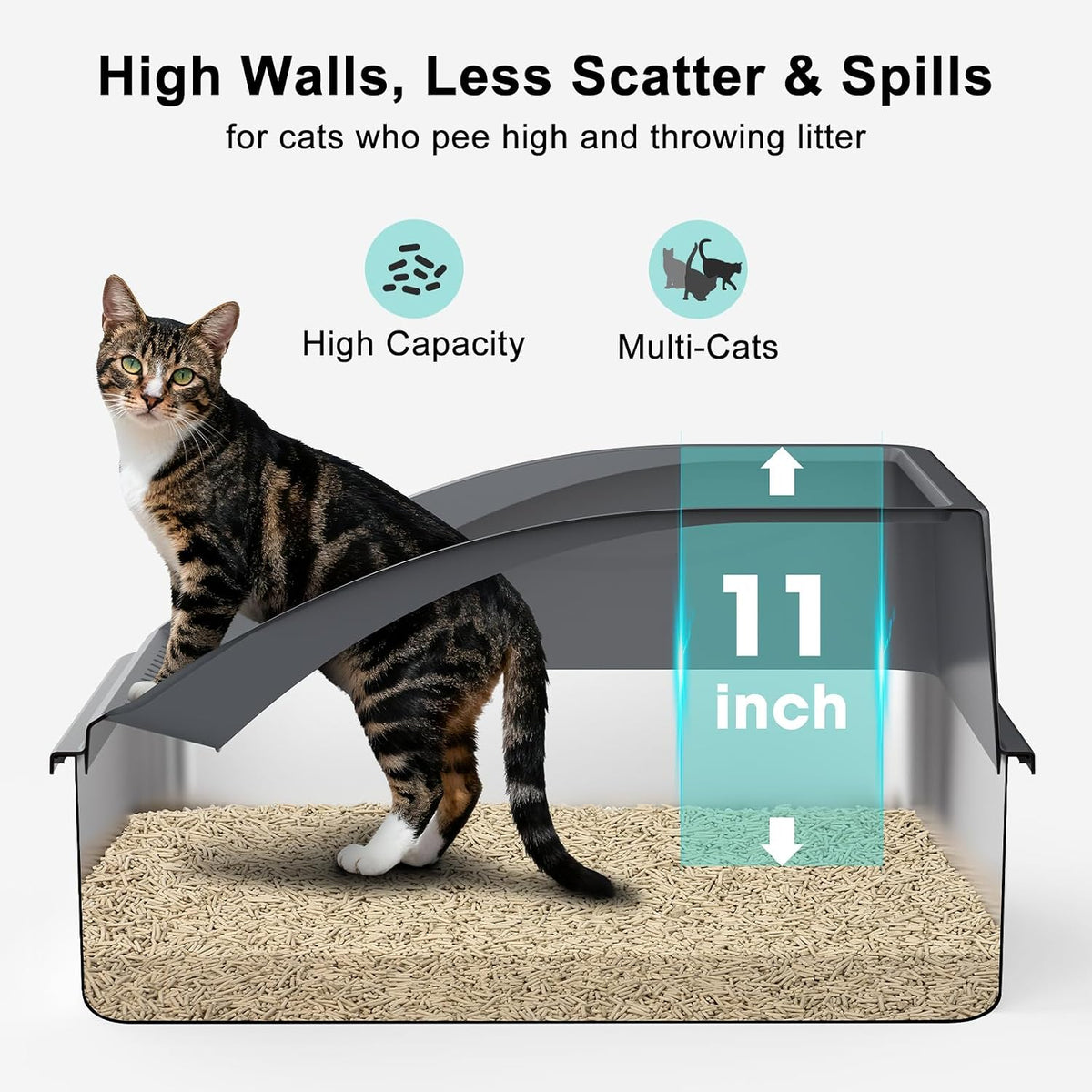 AIPERRO Stainless Steel Litter Box - Light Gray / X-Large - image 2
