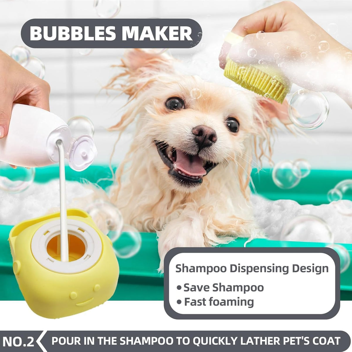 Bath Grooming Kit for Pets, Hair Brush Set with Towel - 6-Bath-Grey - image 3