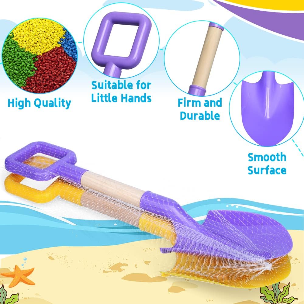 Dilabnba two 16 inch beach sand shovels with wooden handles and blue and green blades - view 6