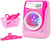 deAO Washing Machine Toy for kids Sound Lights Laundry Play Set - Pink