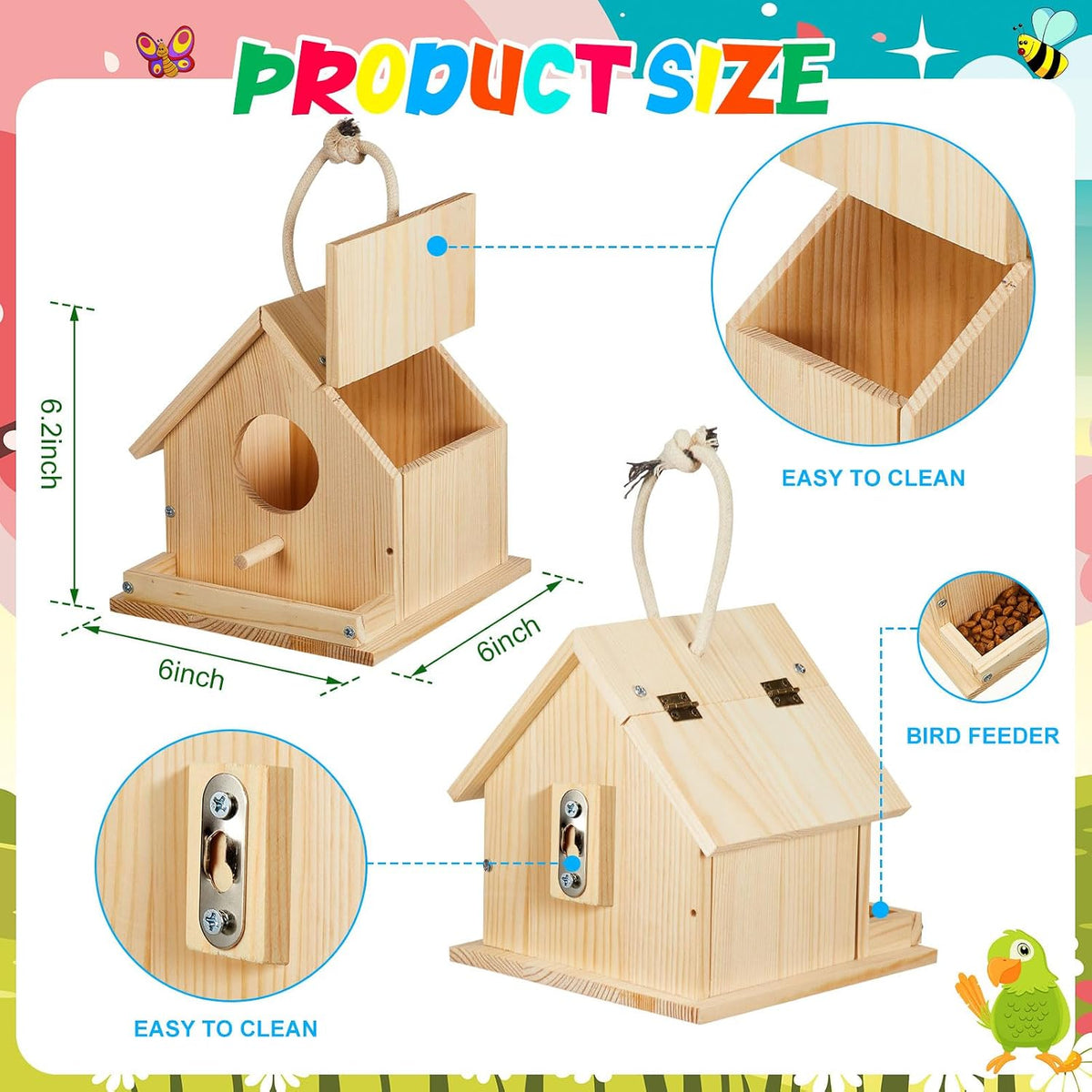 Liliful wooden DIY birdhouse kit for kids, 2 sets with paints and brushes - view 2