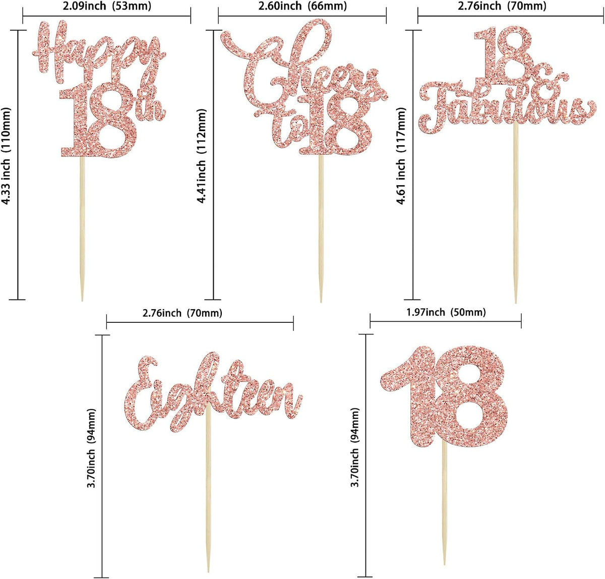 30 Pack Happy 80th Birthday Cupcake Toppers Gold Glitter Eighty - 18th / Rose Gold - image 2