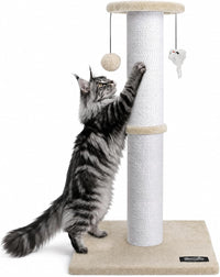 34-Inch Tall Cat Scratching Post for Large Cats, Stable Base - Beige
