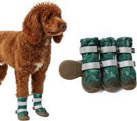 Spark Paws Dog Shoes, Waterproof Dog Boots for Medium to Large Dogs, Non Slip, Breathable Dog Booties and Paw Protectors - 4PCS Doggie Hiking Boots with Reflective Straps, Green Camo, Size 4