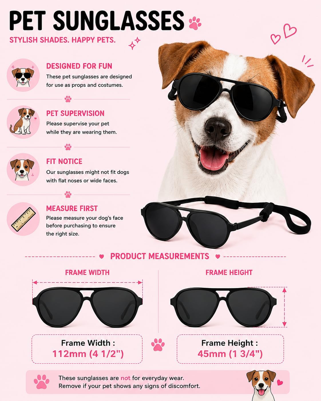 G010 Dog pet Costume Aviator Sunglasses for Medium Breeds – Essentials for Dogs - black / uv400 - image 3