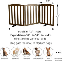 ZJSF Foldable Freestanding Indoor Dog Gate for House Wood Long Pet Gates Dog Fence for Stairs Puppy Gates for Hallways, Puppy Gate,Support Feet Included, Brown, 24 "Height-3 Panels