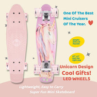 KMX Classic Retro Mini Cruiser Skateboard 22" & 27" for Boys Girls - Pink Unicorn LED / 22" - image 4