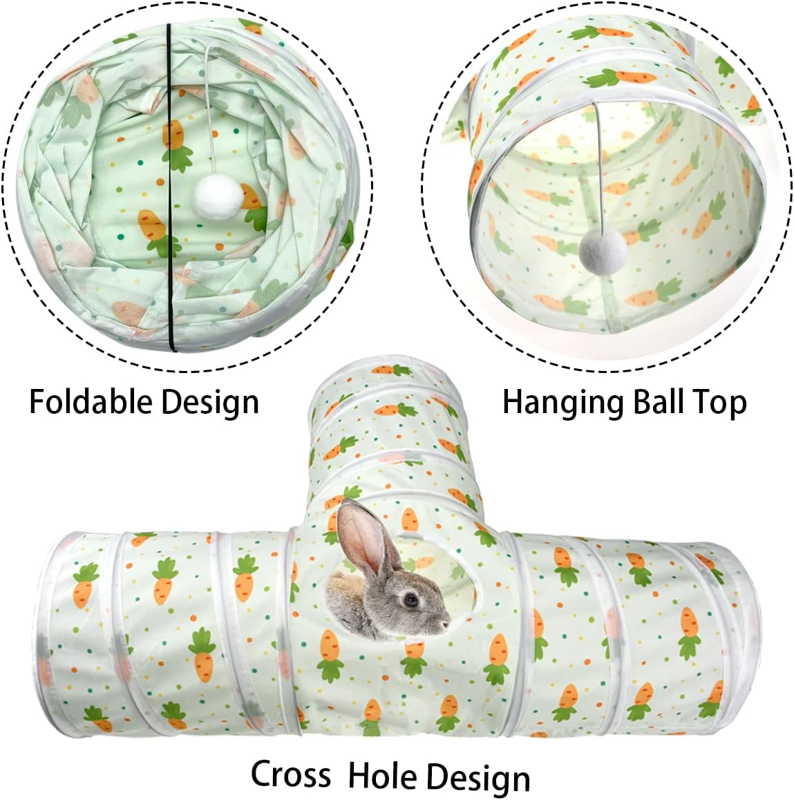 Bunny Rabbit Tunnels Rabbit Cat 3 Way Collapsible Tunnel with Cute - T Shape - image 4