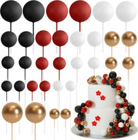 ASTARON 32 Pcs Foam Balls Cake Topper Decorations for Party Cake - Red,black