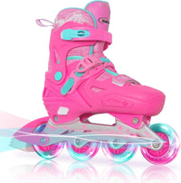 Nattork adjustable inline skates for kids with light-up wheels and checkerboard upper - view 6