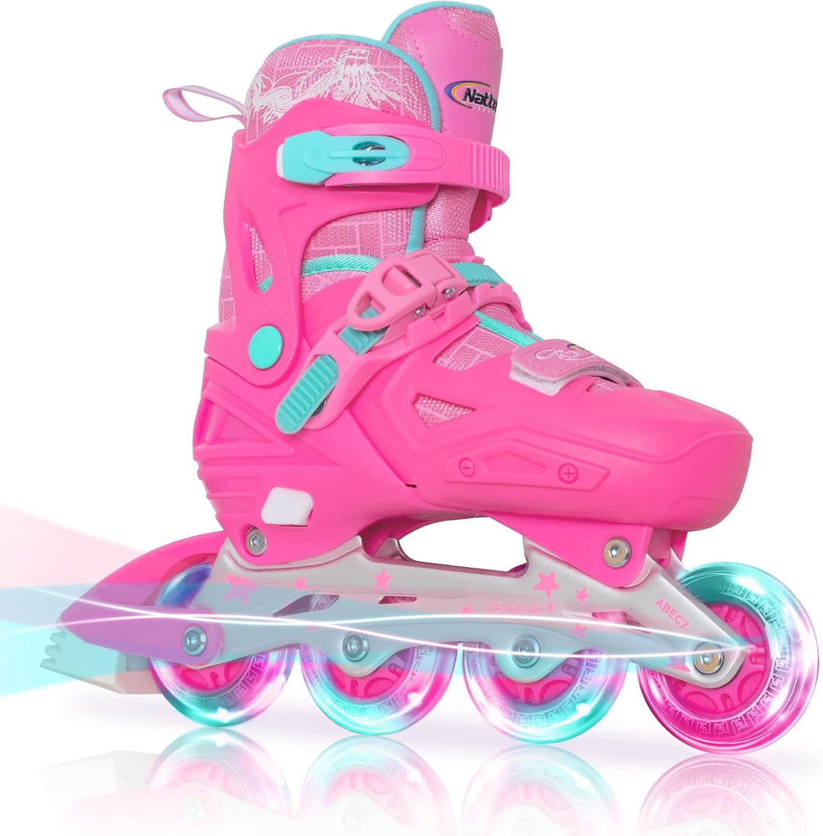 Nattork adjustable inline skates for kids with light-up wheels and checkerboard upper - view 6