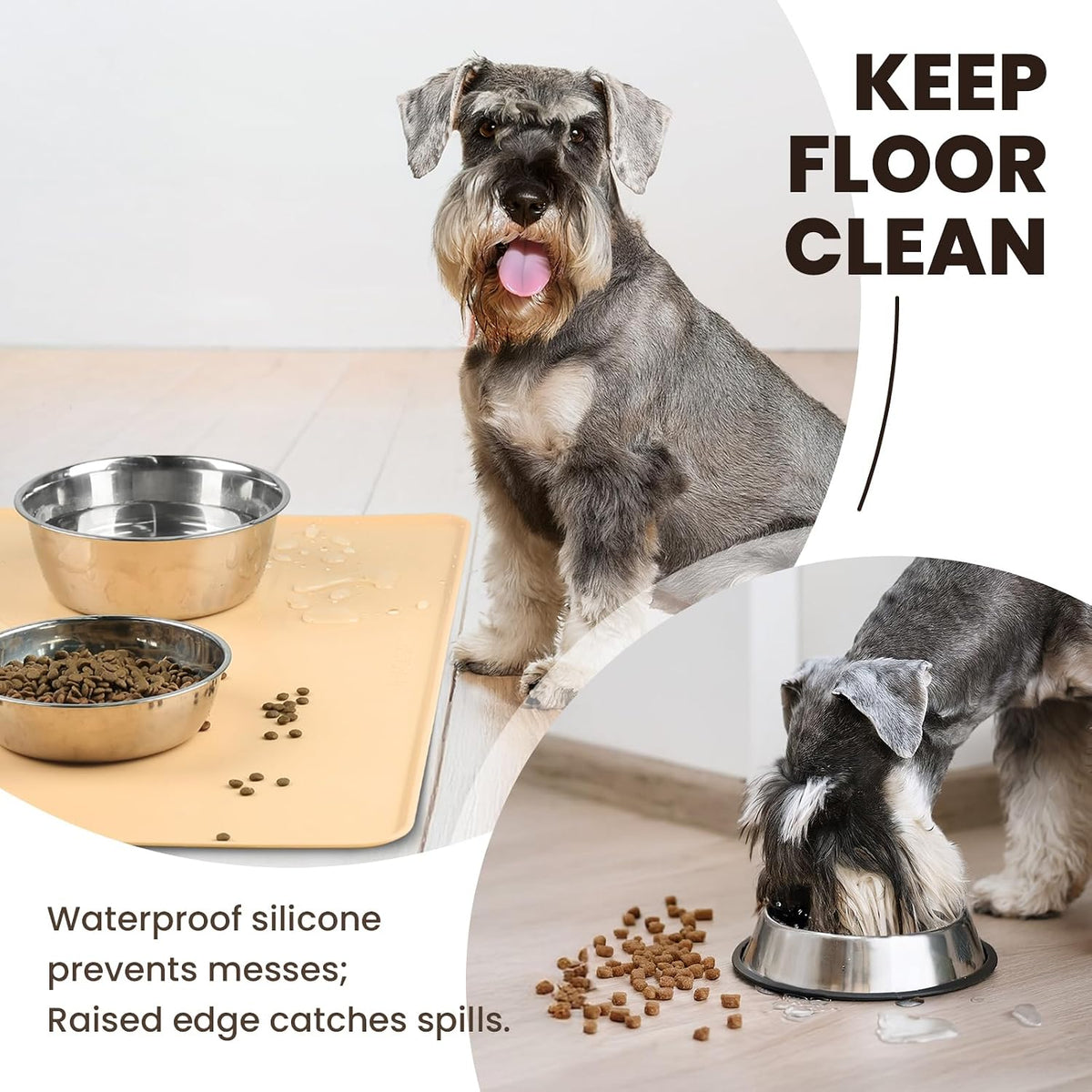 VIVAGLORY Pet Food Mat Flexmat Dog Bowl Mat, S - Beige Yellow / S (18.9 x 11.8in) - image 2