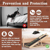 Dog Ramp for Bed, Couch, Car, Folding Pet Ramps 44.48" Long Adjustable 15"-22" Wooden Stairs with High Traction Mat & Safety Side Rails for Small & Medium Old Dogs & Cats, up to 200 lbs