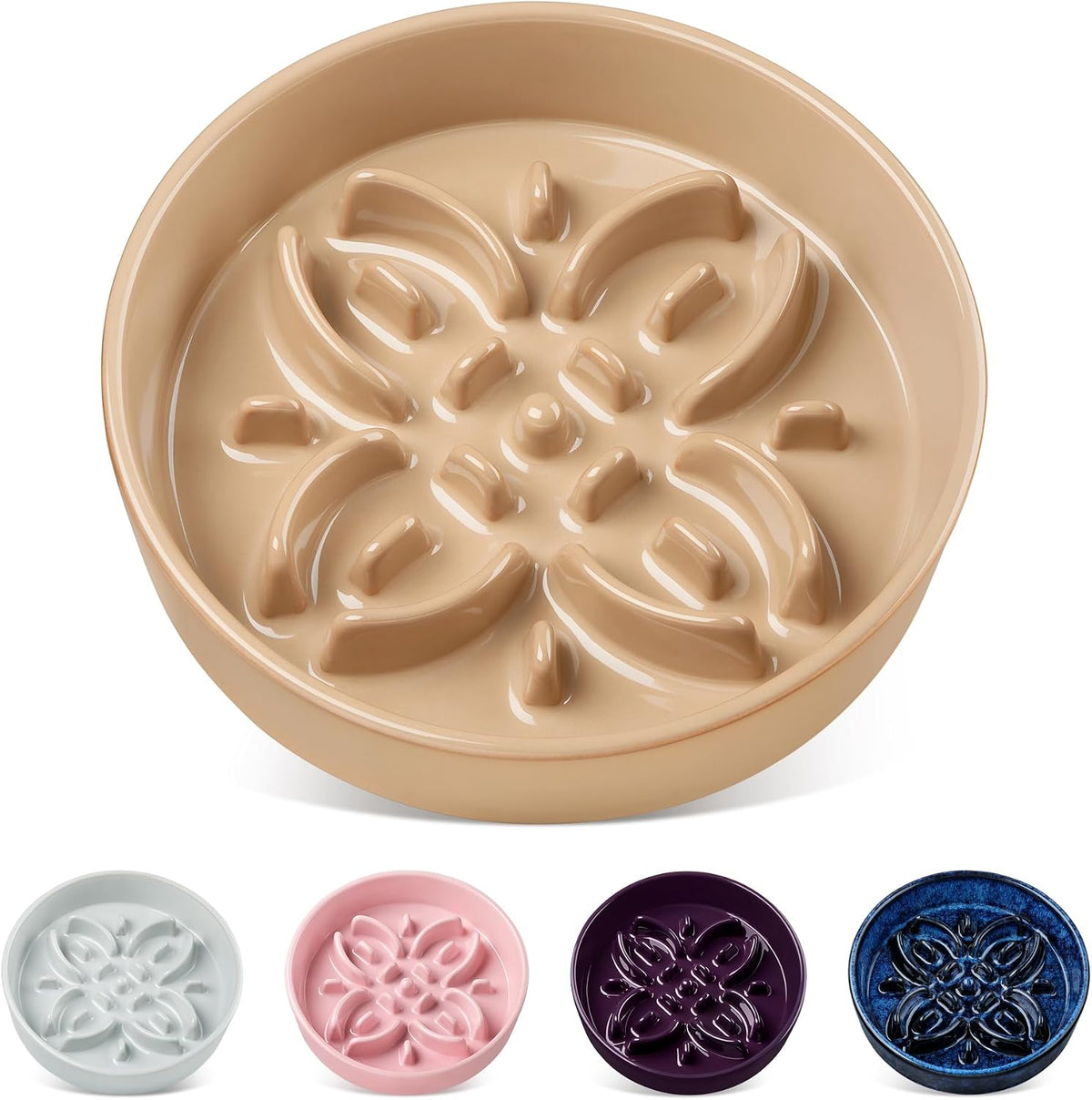 vancasso Ceramic Slow Feeder Dog Bowls - S-0.6 Cups / Brown