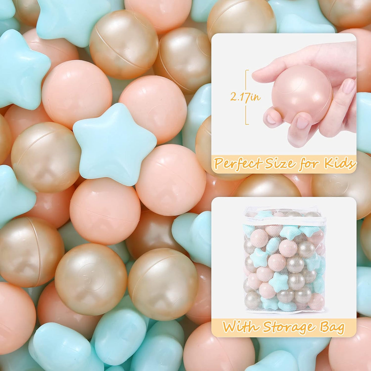 Realhaha Ball Pit Balls Star Shapes Plasticballs for Ballpit Playpen – Fun for Kids & Family - Orange Pink Green Brown / 100 - image 4