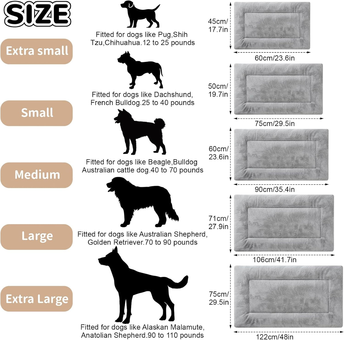 Dog Crate Pad, Washable Cozy Dog Bed Mat for Medium Dogs 36"x23" - 24.0"L x 18.0"W x 1.5"Th / Grey - image 2
