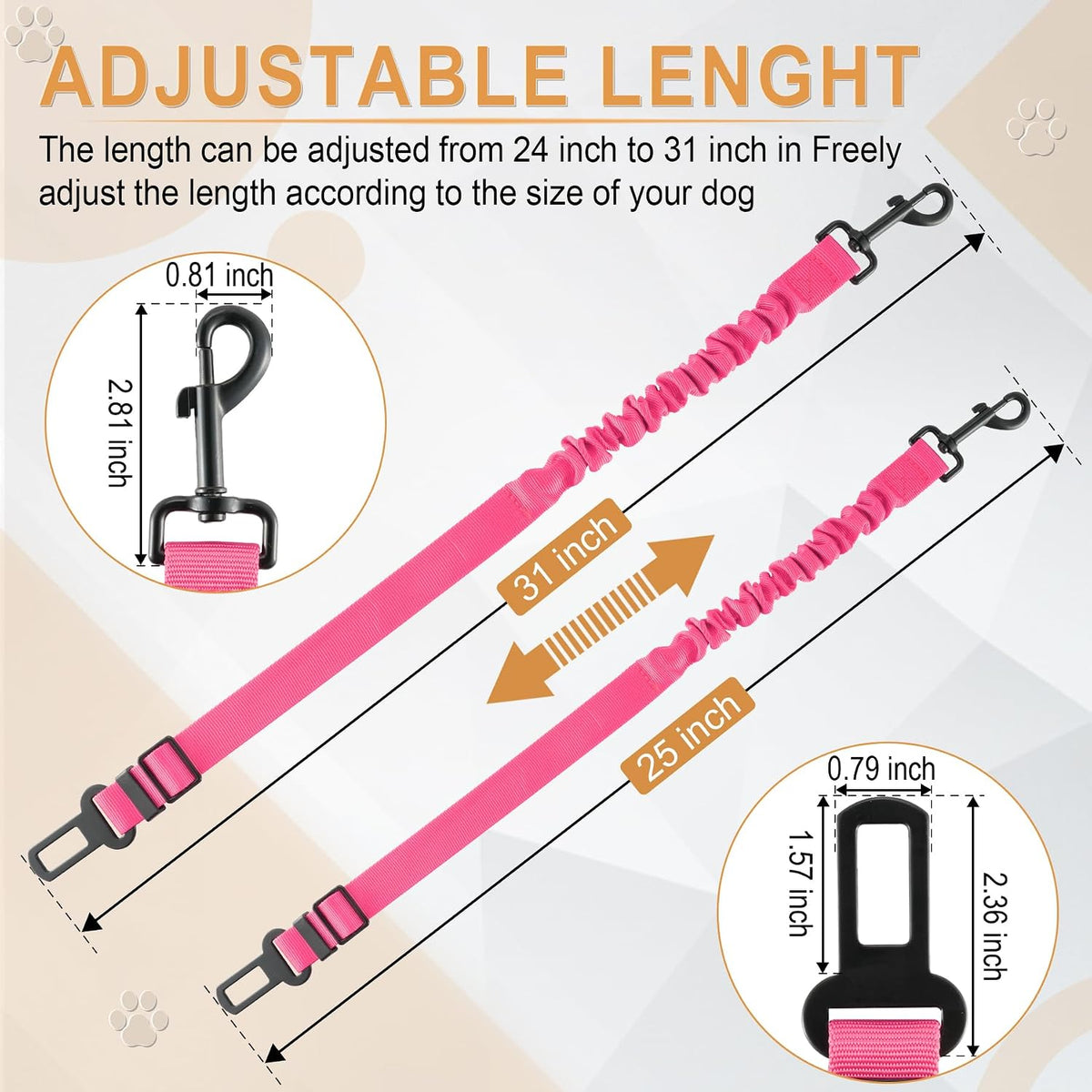 Dog Seat Belt for Car, Retractable Pet Safety Harness - Pink-2PCS - image 3