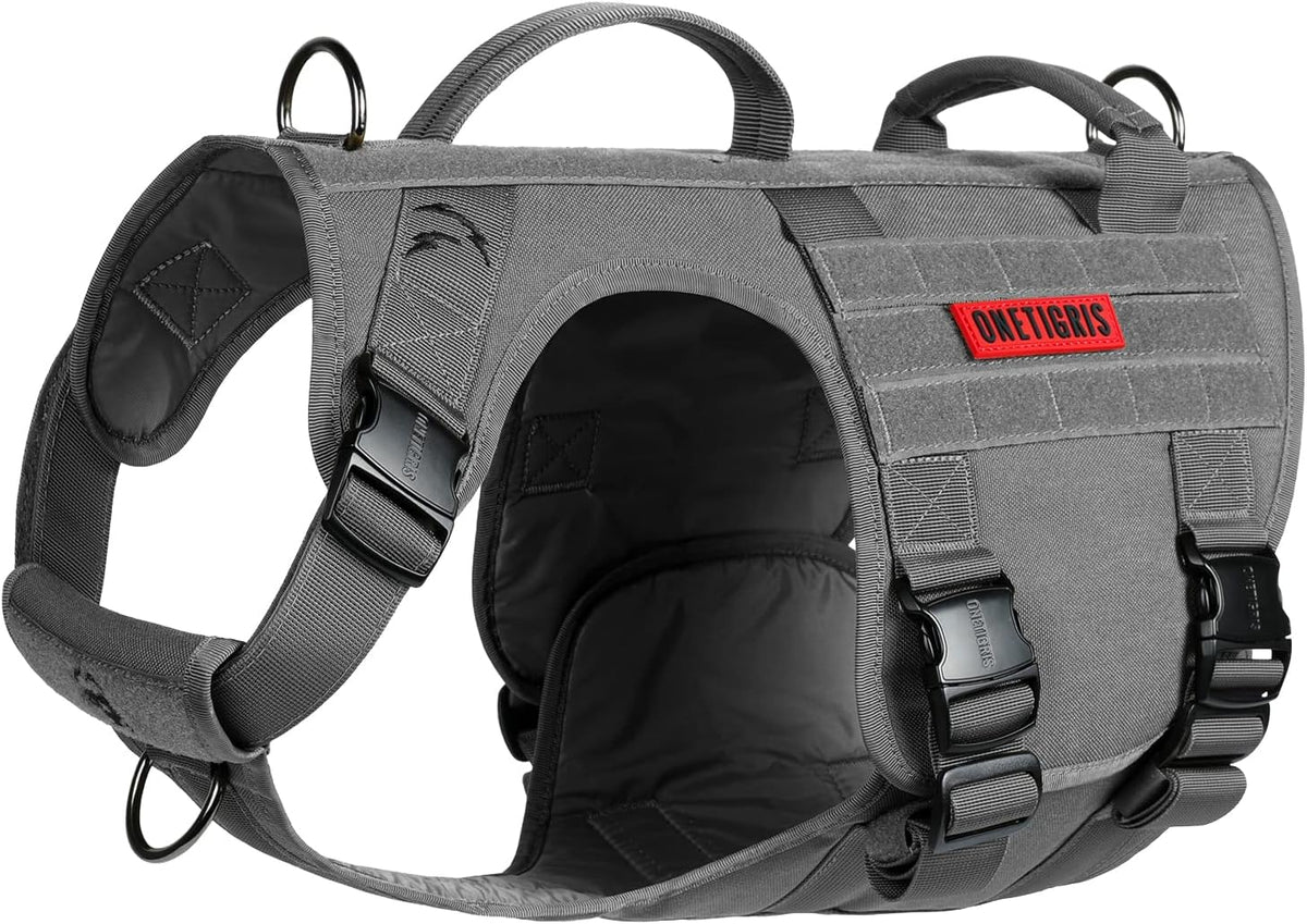 OneTigris Tactical Dog Harness with 5X Metal Buckle - M / Grey