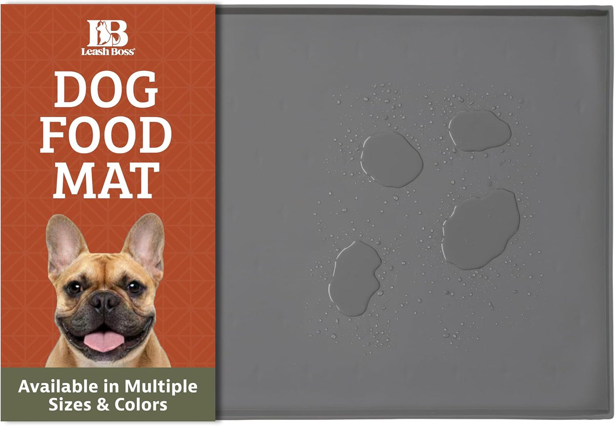 Leash Boss Rectangular Silicone Pet Feeding Mat, Raised Edge - 25"L x 17"W / Grey