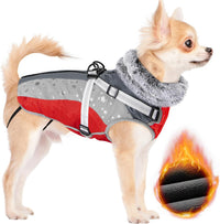 SlowTon Dog Jacket with Harness - Red & Gray / X-Small (Chest 11.8"-13.8")