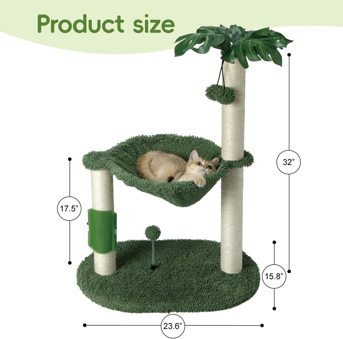 MECOOL Cat Tree for Indoor Cats 35" Tall Cat Scratching Post - 32"-Green - image 3