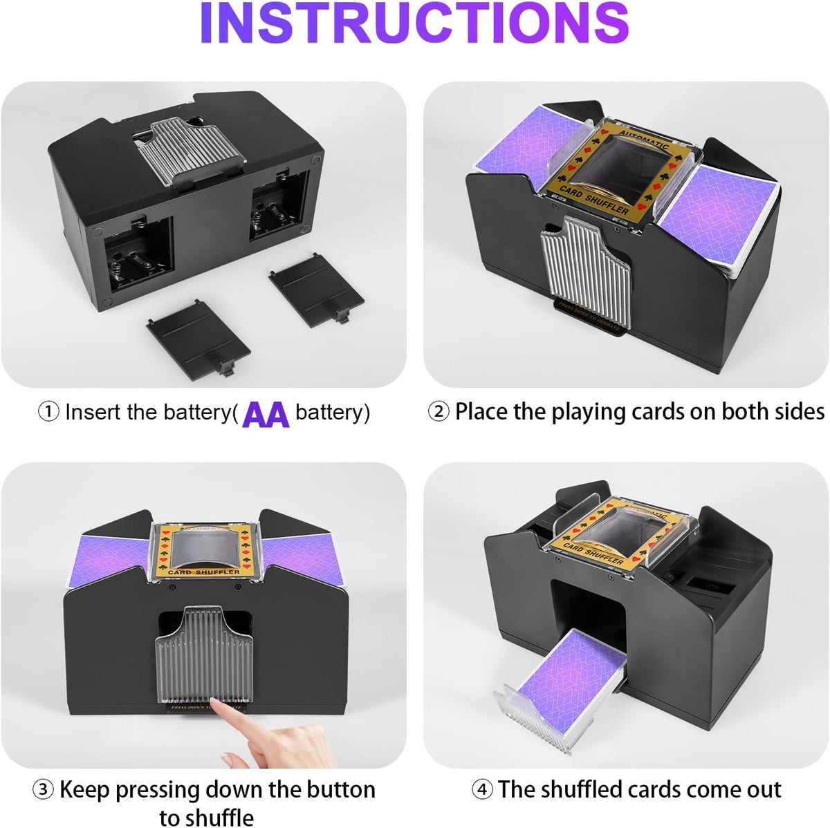 FEIERYA Automatic Card Shuffler 1/2/4/6 Decks – Fun for Kids & Family - 4 Decks - image 4