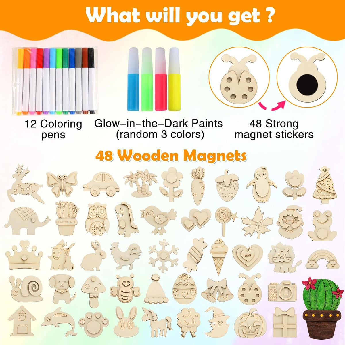 48 Pcs DIY Wooden Magnets - image 2